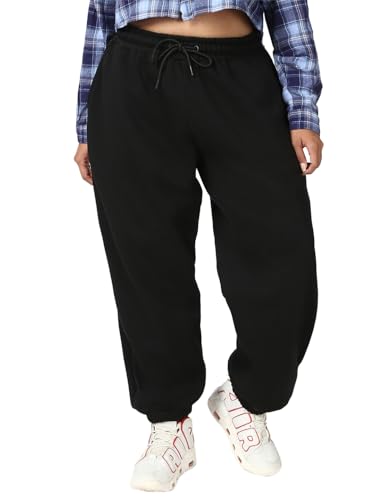 Bewakoof WomenS Solid Super Loose Fit Cotton Blend Plus Size Joggers_605588_Black_4Xl