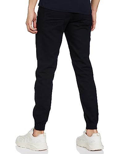 The Indian Garage Co Men Slim Fit Solid Mid-Rise Joggers Navy Blue