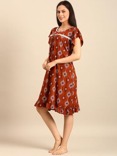 Rupa Jon Aishwarya Women Short Printed Nighty in Premium Cotton Blend Fabric, Midi Length, Night Dress, Three-Fourth Length for