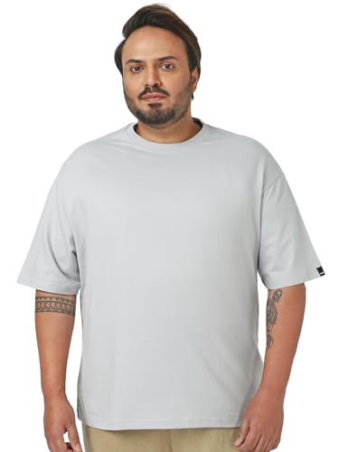 Bewakoof Heavy Duty 1.0 MenS Solid Oversized Fit Half Sleeve Round Neck Terry Plus T-Shirt_646878_Grey_4Xl