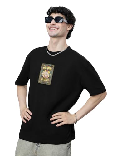 The Souled Store Phir Hera Pheri: Laxmi Chit Fund Men and Boys Short Sleeves Round Neck Black Graphic Printed Cotton Oversized T