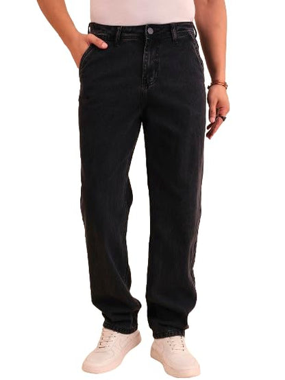 Style Quotient Men Relaxed Fit High Rise Cotton Jeans Black