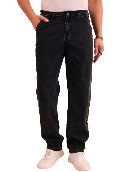 Style Quotient Men Relaxed Fit High Rise Cotton Jeans Black