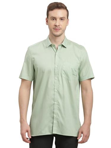 Turtle Men 100% Cotton Regular Fit Light Green Printed Half Sleeve Formal Shirt