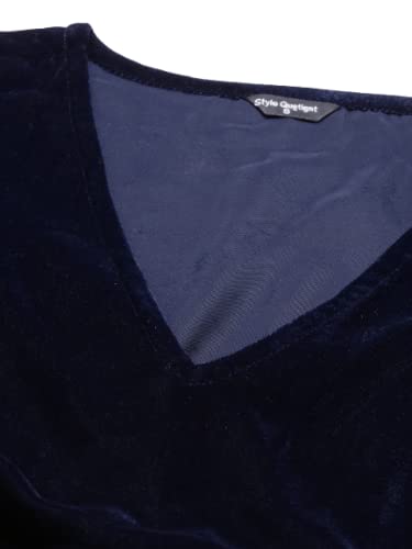 Style Quotient Women Navy Solid Velvet Smart Casual Crop Top