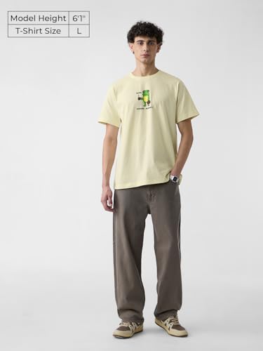 The Souled Store Relaxed T-Shirt: Monday Frog Men and Boys Short Sleeves Round Neck Off White Graphic Printed Relaxed Fit Cotton