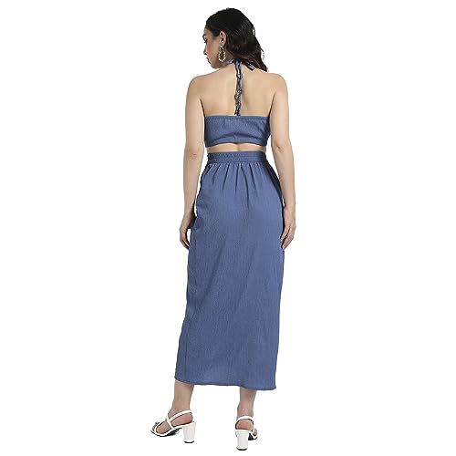 Campus Sutra Womens Yellow Halter Neck Co-Ord Set for Casual Wear | Sleeveless | Polyester Fabric | Halter Neck Clothing Set Cr