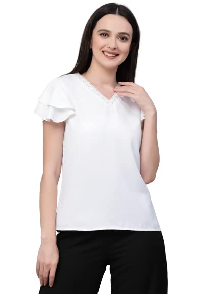 Style Quotient Women White Solid Polyester Smart Casual Top