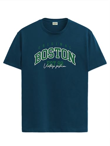 ADRO Mens Printed T Shirt - Premium Cotton Graphic Printed Tshirt - Teal T-Shirt - RN24-BOST-SB-XL