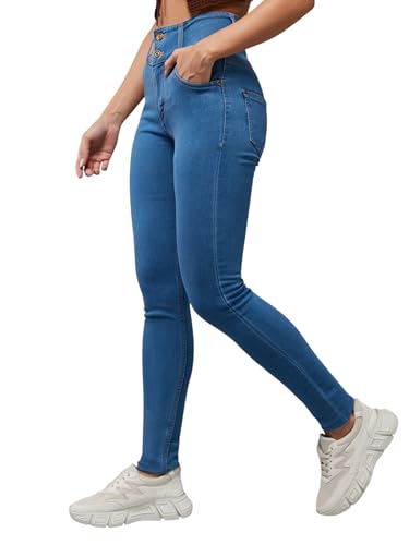 Dolce Crudo WomenS Skinny Fit High Rise Regular Length Ice Wash Stretchable High Waist Denim Jeans (Doss25Den68-41-31-26, Cobalt