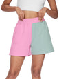 The Souled Store Solids: Pink, Green Colourblock Women and Girls Black Graphic Printed Pull On Cotton Shorts