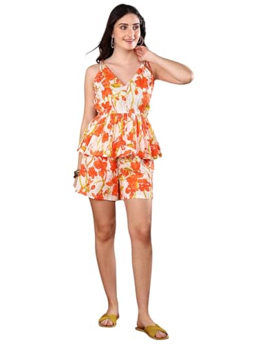 Stylum Womens Floral Printed Cotton Kurti Shorts Set