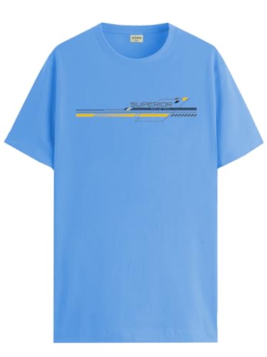 ADRO Men's Graphic Printed 100% Cotton T-Shirt - Regular Fit, Printed T-Shirts for Men (RN24-RAC-SK_Sky Blue_XL)