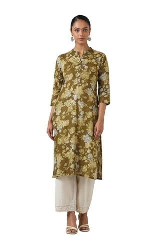 Soch WomenS Cotton Botanical Regular Kurta (Cws5Ku61082_Olive
