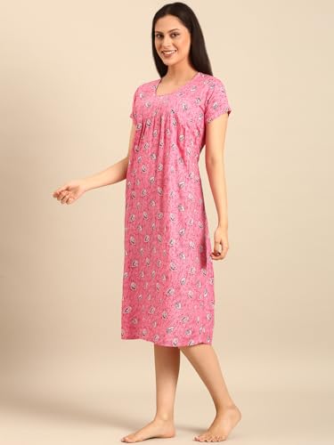 Rupa Jon Aishwarya Women Short Printed Nighty in Premium Cotton Blend Fabric, Midi Length, Night Dress, Three-Fourth Length for