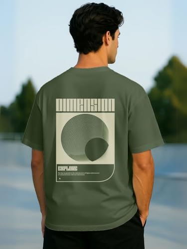 Nobero MenS Graphic Print Oversized Fit T-Shirt (1M-Twrt-C0869-X_Aloe Olive Green