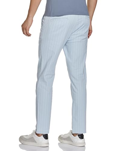 The Indian Garage Co Men Slim Fit Striped Mid-Rise Stretchable Chinos Sky Blue