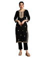 Varanga Women Floral Motif Thread Embroidered Yoke with All Over Buta Kurta Black