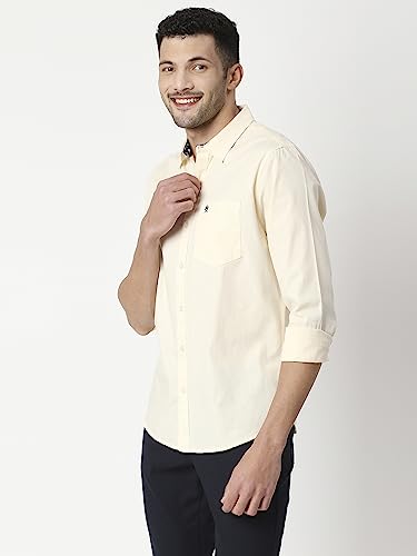 Thomas Scott Mens Solid Slim Fit 100% Cotton Casual Shirt with Spread Collar and Full Sleeve Ecru