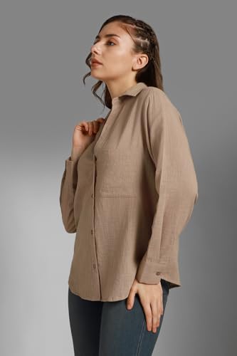 High Star WomenS Cotton Oversized Fit Shirt (Hswshw23509_Tp_Brown