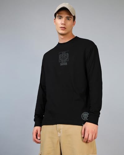 Bewakoof Official Marvel Merchandise MenS Graphic Printed Oversized Fit Full Sleeve Round Neck Cotton Jersey T-Shirt 636663 Bla