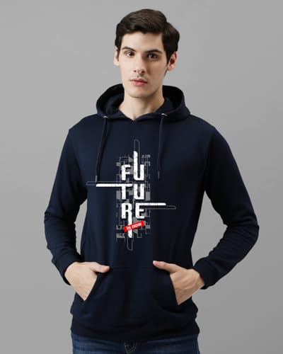 ADRO Men's Printed Hoodie, Cotton, Size 34, Navy Blue, Model H24-FTR-NB