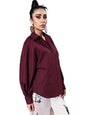 Style Quotient Women Solid Maroon Polycotton Smart Casual Oversized Shirt