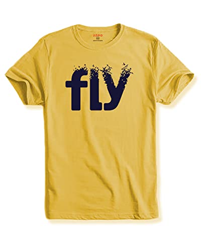 ADRO Men's Printed Cotton T-Shirt | Regular Fit | Round Neck | RNR-M-Fly-LY-XL Light Yellow