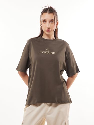 Bewakoof Official Disney Merchandise Lion King Womens Graphic Printed Oversized Fit Half Sleeve Round Neck Pure Cotton T-Shirt_