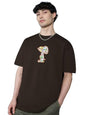 The Souled Store Peanuts: Joe Cool Men and Boys Short Sleeves Round Neck Brown Applique Patch Cotton Oversized T-Shirts