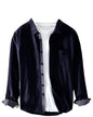 Pinkmint Men Cotton Soild Spread Collar Long Sleeve Shirt Formal Wear Navy Blue