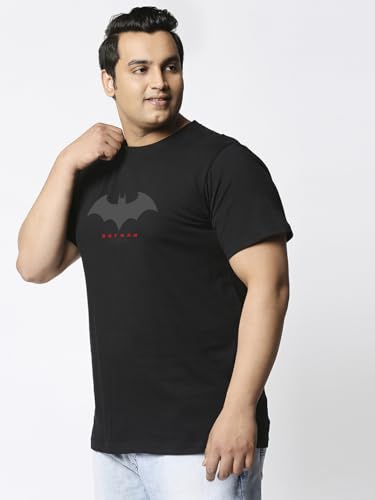 Bewakoof MenS Printed 100% Cotton Plus Size T-Shirt - Regular Fit, Round Neck, Half Sleeves Black
