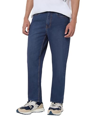Bewakoof MenS Washed Slim Straight Fit Cotton Lycra Blend Jeans_657451_Blue_32