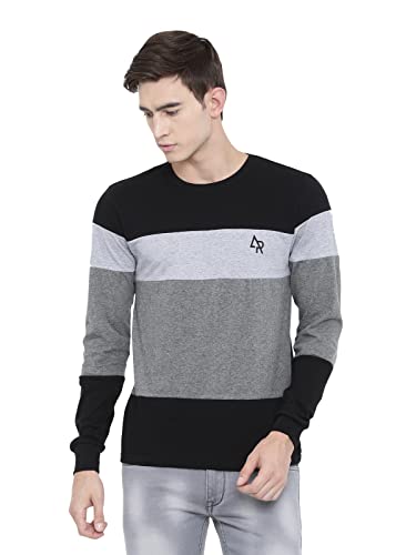 ADRO Men's Full Sleeve Cotton Color Block T-Shirts (FR4-4-BST-BL_Black_XL)