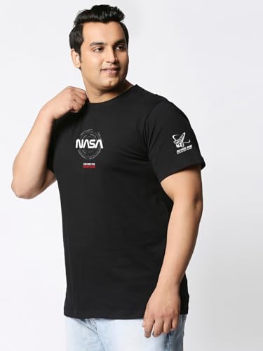 Bewakoof Official NASA Merchandise Mens Graphic Printed Oversized Fit Half Sleeve Round Neck Cotton Plus Size T-Shirt_591105_Bl