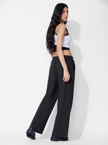 The Souled Store Solids: Ink Black Women and Girls Pull On Solid Cotton Flared Joggers