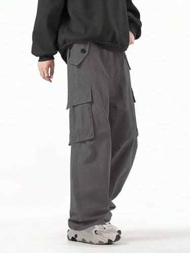 Greciilooks MenS Loose Low Rise Cargo Pants | Baggy 6 Pocket Lower Pant | Casual Cotton Pents | Formal Trousers Grey