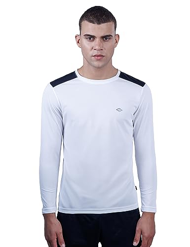 REVOLT Solid Slim Fit Men's Soft & Comfortable Round Neck T-Shirt-Full Sleeve, Logo Branding (Cloud Dancer, XL) (REVSS23-TEE-009