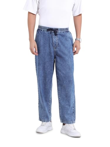 The Indian Garage Co Mens Barrel Loose Fit Solid Mid-Rise Jeans