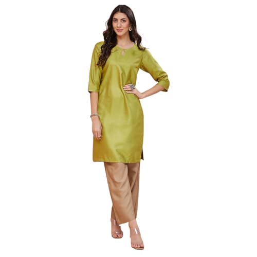 Fabindia WomenS Viscose Silk Embroidered Regular Kurta (1037236Green_Green