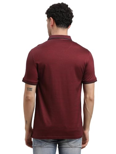 Turtle Men 100% Cotton Slim Fit Dobby Maroon Polo T-Shirt