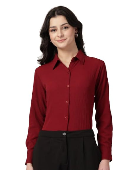 Style Quotient Women Maroon Solid Textured Shirt