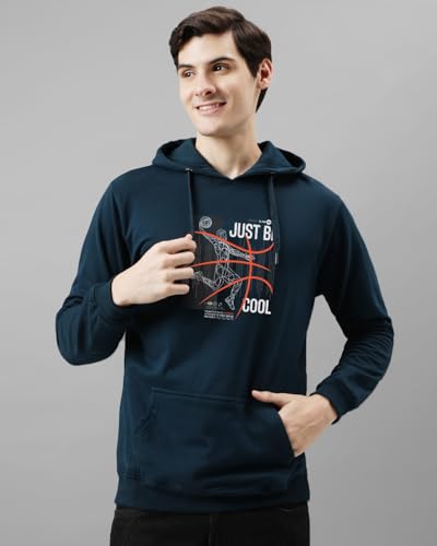 ADRO Mens Cotton Blend Neck Hooded Sweatshirt (H24-BCL-SB_Teal