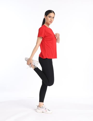 PUMPD Womens Solid Athletic Fit T-Shirt (PUMSS23WTP-007_Red Blaze