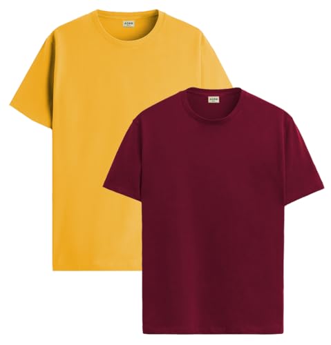 ADRO Mens T Shirts | Solid Tshirts for Men | Pure Cotton Lycra Fabric | 4 Way Stretch Smart tech Tshirt | Pack of 2 Round Neck T