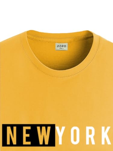 ADRO Men's Solid Regular Fit T-Shirt (RN24-NKY-MU_Mustard