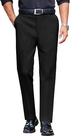 CB-COLEBROOK Mens Classic Formal Premium Dress Pants Expandable Waist Suit Pant Slim Fit Flat Front Slacks Ankle Fit Trousers fo