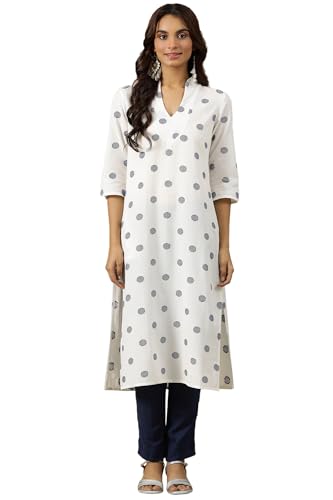 Aurelia Women? Geometric Printed Straight Pure Cotton Kurta | Lightweight V-Neck Kurta for Women Cotton | Yarn Dyed Kurta for Women | Soft & Breathable Regular Fit Kurta for Women