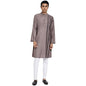 Fabindia Men Viscose Silk Chinese Collar Long Kurta Grey_Xl