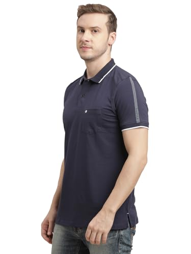 Turtle Men Cotton Stretch Blue Solid Polo T-Shirt